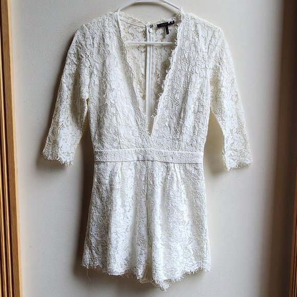 bobi Black Cream Lace Deep V-Neck Romper Set Size XS - Picture 6 of 16